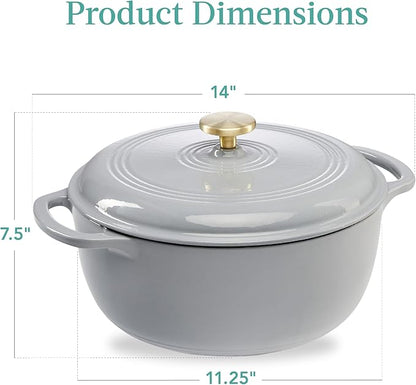 Best Choice Products 6 Quart Enamel Cast-Iron Round Dutch Oven, Family Style Heavy-Duty Pre-Seasoned Cookware for Home, Kitchen, Dining Room, Oven Safe w/Lid, Dual Handles - French Gray