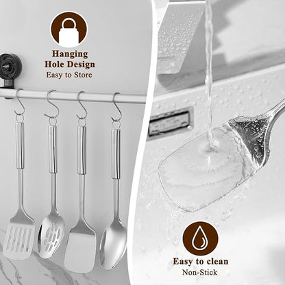 Homquen Kitchen Utensils Set 4pcs, Stainless Steel Cooking Utensils Set, Kitchen Tools Spatulas Set, Cooking Spoons, Home Essentials Kitchen Gadgets Accessories