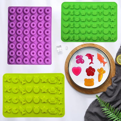 Gummy Candy Molds - Silicone Gummy Dinosaur/Marine Animal/Donut/Small Hearts Shapes/Fruit Snack Mold for Kids with 2pcs Dropper,Non-stick and Bpa Free for Mini Candy Chocolate Gummies Baking