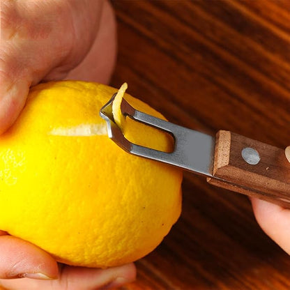 3 PCS Cocktail Channel Carving Knife Walnut Wood Handle Fruit and Vegetable Carving Tool V-Shaped Stainless Steel Blade, Garnish Citrus Zester for Decorating Cocktails, Desserts, and Salads