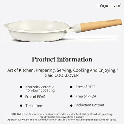 COOKLOVER Nonstick Frying Pan 100% PFOA Free Cookware Induction Skillet Stir Fry Pan (Cream white, 7.9 inch)