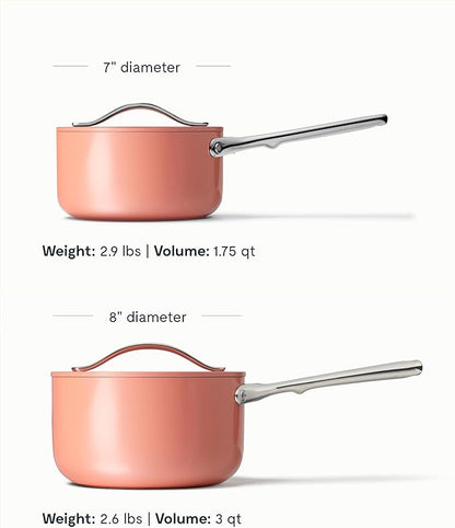 Caraway Nonstick Ceramic Sauce Pan with Lid (3 qt) - Non Toxic, PTFE & PFOA Free - Oven Safe & Compatible with All Stovetops (Gas, Electric & Induction) - Perracotta