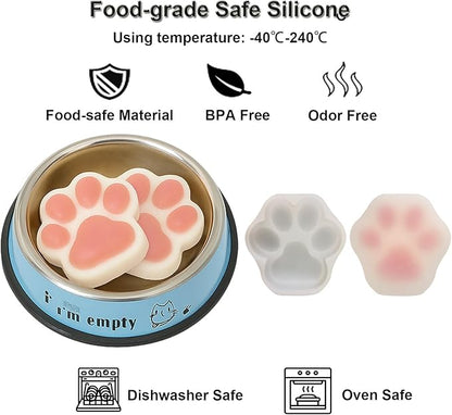 4IN Big Paw Shape Dog Cat Treat Molds 2 Pack, DIY Flavors for Puppy. Food Safe Silicone for Oven. Large Ice Cube Molds for Pet Chew, Cooling, Pets Birthday Cake Baking. Fun Gifts for Dog Lover