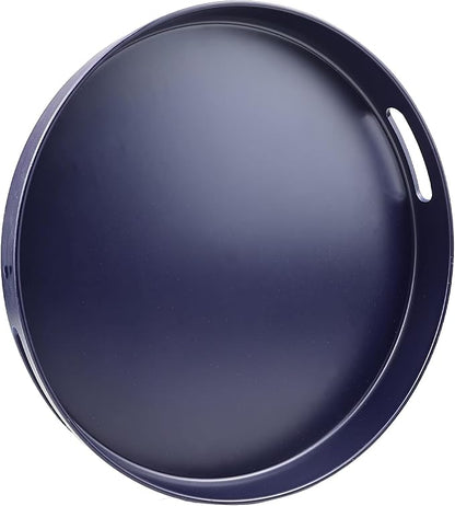 Navy Blue Decorative Serving Tray with Handles, 13” Versatile Ottoman Tray for Coffee Table, Entertaining, Outdoor Patio, Living Room