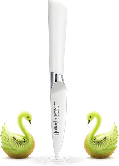 3.5 Inch Paring Knife – German Stainless Steel, Ergonomic Ivory White Handle, Minimalist Small Kitchen Knife for Peeling & Cutting, Ideal Gift for Chefs, Cooks