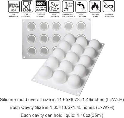 OCPO Kitchen Truffle Silicone Mold for Baking Mousse Cake French Dessert Pastry Chocolate Pudding Cupcake, Non-Stick & Easy Release, Truffle Ball Shape (15-Cavity)