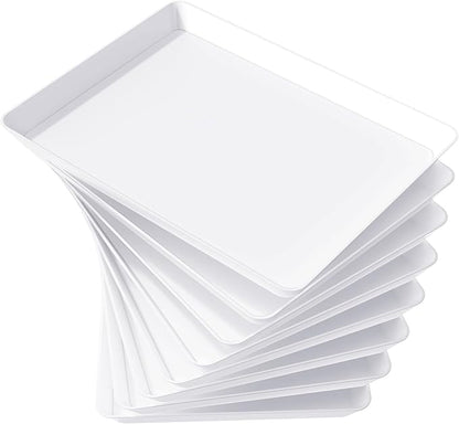 Lifewit Plastic Serving Tray for Party Supplies, 16" x 12" White Trays for Serving Food, Reusable Large Platter for Buffet, Fruit, Dessert, Snack, Veggie, Kitchen and Outdoor Use, Rectangle, 8 Pcs