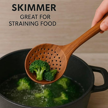 9-Piece Wooden Cooking Utensil Set – Premium Wood Kitchenware for Nonstick Cookware, Heat-Resistant & Durable Wooden Spoons and Spatulas – Eco-Friendly Kitchen Tools for Stirring & Serving