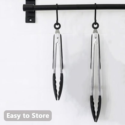 Kitchen Tongs for Cooking with Non-Stick Silicone Tip 2 Pack (9" & 12"), Heat Resistant Food Tongs, Stainless Steel Locking Silicone Tongs for Baking Salad Grill BBQ, Serving Utensils