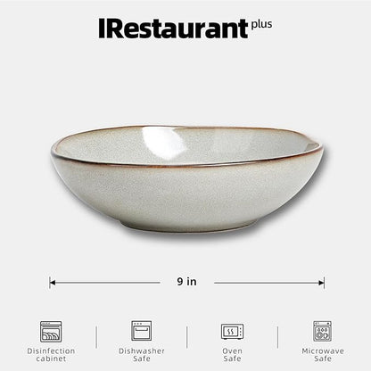 Organic Shape Restaurant Serving Bowl 9", Commerical Grade Catering Stoneware 40oz Bowl in Ir-regular Organic Shape, Chip & Scratch Resistant, Glossy Reactive Glaze Grey, Case of 12