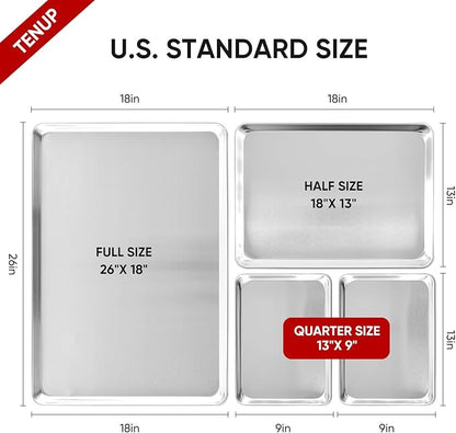 TENUP 6 Pack Aluminum Quarter Sheet Pan, 13" x 9" Heavy Duty Commercial Baking Tray Reinforced Rim, Warp-Resistant Rust-Free