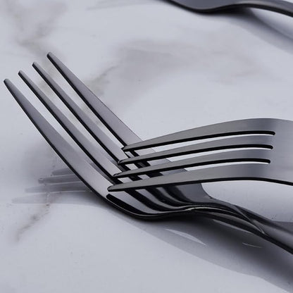Black Silverware Set for 6, 30-Piece Stainless Steel Flatware Set, Shiny Black Metal Cutlery Set, Include Fork, Knife and Spoon Set, Dishwasher Safe