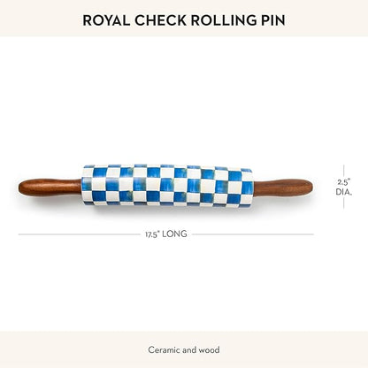 MACKENZIE-CHILDS Rolling Pin, Decorative Roller Pin for Baking, Cute Baking Supplies, Blue-and-White Royal Check