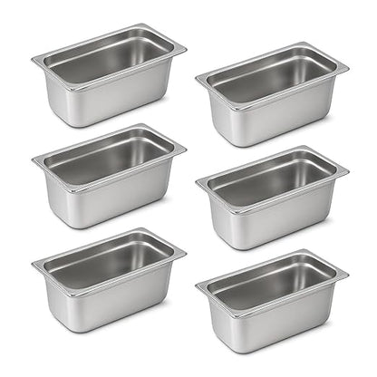 1/3 Hotel Pans 6 Inch Deep Stainless Steel Food Pan - Anti-Jam 6 Pack Steam Table Pan Set for Catering, Buffet Use, Kitchen Prep