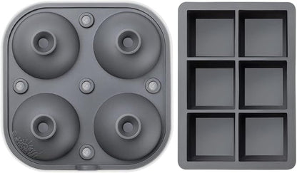 Samuelworld Silicone Premium Ice Trays, 2 Inches Extra Large Cubes & 2.5 Inches Sphere Ice Molds - BPA Free, Craft Ice Maker for Gifting, Easy Release - Grey(With Ice Bag)