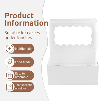 Bento Cake Box With Cupcakes, Clear Window 5 Holes Bento Combination,12 Sets: Cookie Boxes Fit 4 Regular Cupcake and Mini Cakes, Christmas Wedding Birthday Party (White/clear, 1+4/12pcs)
