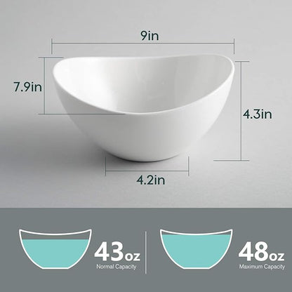 Porcelain Large Serving Bowl Set (9 inch),48 Oz Big Salad bowls, Large Serving Dishes for Entertaining, Party Dinner,Side Dishes, Oval Shape, Microwave & Dishwasher Safe,Set of 2, White