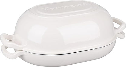 Enameled Cast Iron Sourdough Bread Oven, Dutch Oven, Loaf Cast Iron Bread Pan for Homemade Bread Baking, Meatloaf Pan with Lid, 7QT, White