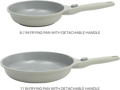 Sur La Table Kitchen Essentials Craft Studio Cast Aluminum Detachable Handle 8 and 10 Inch Skillet Fry Pan Set w/PFA Free Ceramic Non Stick Removable Handle Induction Safe - Juniper Green