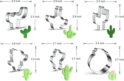 Cactus Cookie Cutter Set - Xzhloym 6 Piece Stainless Steel Metal Cactus/Cacti Cookie Cutters in Different Shapes Fondant Biscuit Cutter Molds