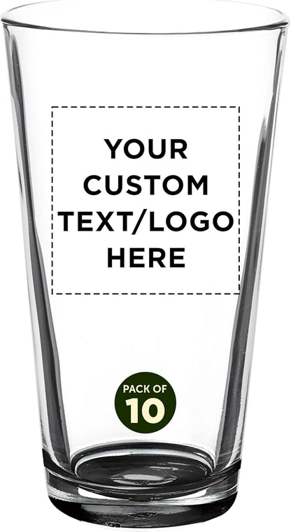 Custom Casale Pint Glass 16 oz. Set of 10, Personalized Bulk Pack - Beer Glasses, Heavy Duty Drinkware - Black