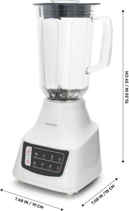 Taurus Potenza Comfort Blender, 1050W, 1.5L Glass Jar, Up to 50% Less Noise, Stainless Steel Blades, 9 Speed Settings, Quiet Powerful Blender for Smoothies, Ice, and Frozen Drinks
