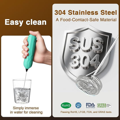 SUPRUS Ultra Fast Handheld Milk Frother Double Whisk with Stand 2 Batteries Stainless Steel for Lattes Cappuccino Matcha Hot Chocolate Coffee Bar Accessories Kitchen Gadgets Gift
