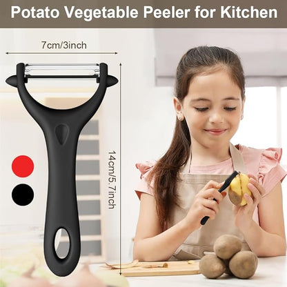 AUAUY 2Pcs Potato Peeler, Y-Shaped Swivel Vegetable Peeler, Fruit Peeler for Kitchen, Non-Slip Y Peeler, Ergonomic Handle Sharp Blade Stainless Steel Peeler, Veggie Peelers for Kitchen(Black+Red)