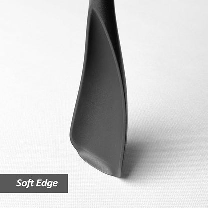 Silicone Spatula Spoon, Great for Both Cooking and Serving Durable BPA-Free Matte Black Silicone, Seamless Design, Safe for Nonstick Cooking Surfaces, 2-Pcs, Black