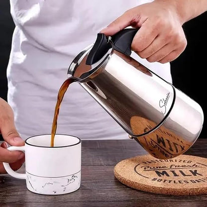 Coffee Maker 9 Cup Moka Pot Stainless Steel Percolator coffee pot Espresso Maker, Compatible with Gas, Electric, Ceramic, and Induction stovetops(15 fl oz/450 ml)