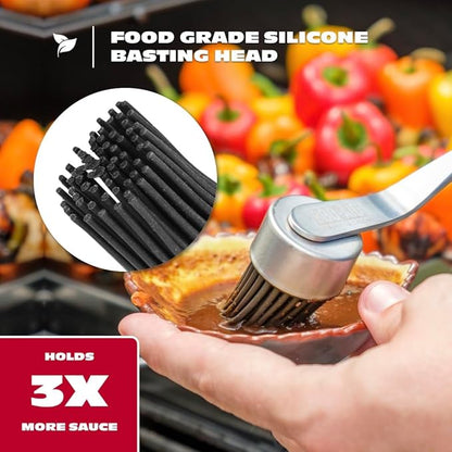 BBQ-AID Basting Brush - For Marinating, Glazing, Seasoning - Bbq Silicone Brush Cooking, Baster for Cooking Brush - Premium Wood Handle, Stainless Steel Core and Silicone Bristles for Easy Cleaning