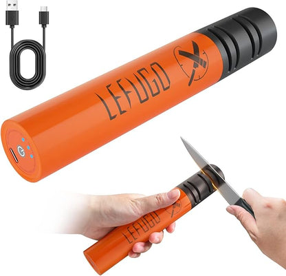 Electric Knife Sharpener, 3 Speed Max 7000RPM Handheld Sharpener for Kitchen Knives, Electric Knife Sharpening Tool of Portable Cordless Rechargeable 2000mAh (Orange)