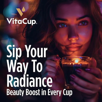 VitaCup Beauty Collagen Coffee Pods for Hair, Skin & Nails, with Biotin & Folate, Medium Dark Roast, Keto Friendly, Recyclable Single Serve Pod Compatible with Keurig K-Cup Brewers,64 Ct