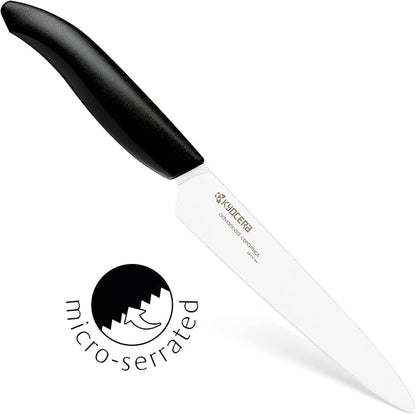 Kyocera Advanced Ceramics – Revolution Series 3-Piece Ceramic Knife Set: Includes 6-inch Chef's Knife; 5-inch Micro Serrated Knife; and 3-inch Paring Knife; Black Handles with White Blades