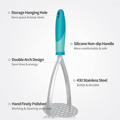 Joyoldelf Heavy Duty Potato Masher, Stainless Steel Integrated Masher Kitchen Tool & Food Masher/Potato Smasher with Non-slip Handle, Perfect for Bean, Vegetable, Fruits, Baby Food, Avocado, Meat