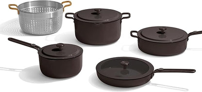 Our Place 11-Piece Essentials Complete Cookware Set - Ceramic Fry Pan, Saucepan, Sauté Pan, Stock Pot, Strainer Basket & Rack Storage | Thermakind™ Nonstick, Oven Safe up to 450°F | Char