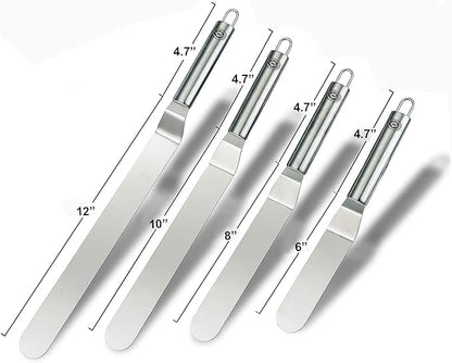 NewlineNY Professional Baker’s All Stainless Steel 4 Spatula Set – 6” 8” 10” and 12” Offset Blades for Better Icing Frosting Decorating