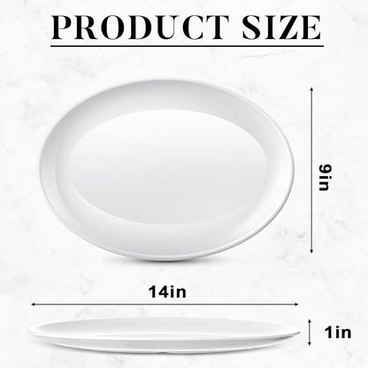 Dandat 36 Pcs Large Serving Platters Oval Trays White Plates Serving Dish for Wedding Party Restaurant Home Steak, Taco, Sushi, Appetizer, Cake (14 Inch)