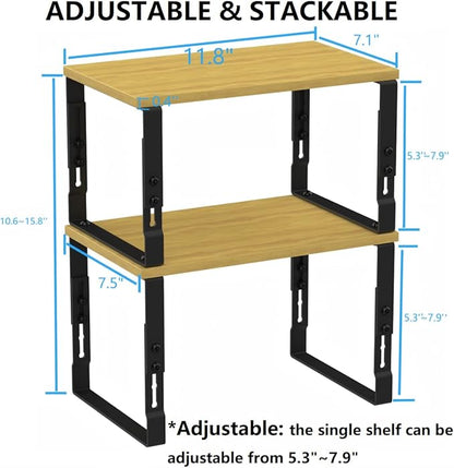 Kitchen Cabinet Organization Shelf，Set of 2 Height Adjustable Storage Racks，Stackable，Expandable，Countertop Shelves Organizer，Pantry Shelving