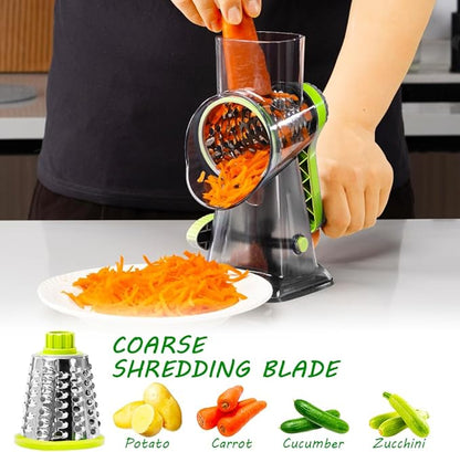 Cheese Grater with Handle, Multifunctional Manual Rotary Cheese Grater - Cheese Shredder Easily Chop Carrots, Potatoes, Vegetables and Fruits and Easy to Clean(Grey green)
