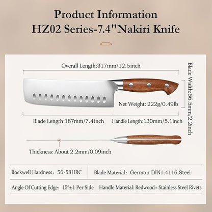 HEZHEN Multipurpose Asian Chef Knife - 7.4 inch Nakiri Knife -Din 1.4116 Steel-Razor Sharp & Full Tang Kitchen Knife, for Chopping, Dicing & Slicing with Ergonomic Handle