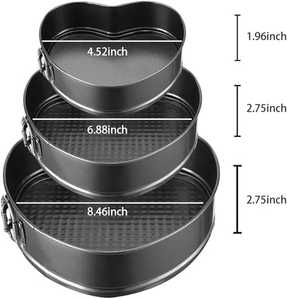 Heart Springform Cake Pan Set of 3 Non Stick Durable Cake Baking Pans with Removable Bottom Cake Molds for Baking