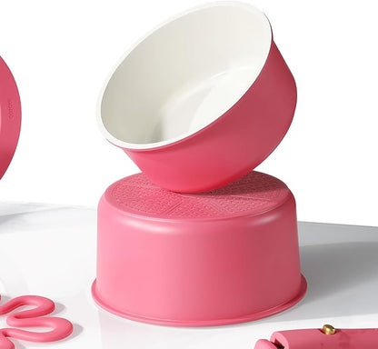 CAROTE Ceramic Sauce Pan Sets with Stand-Up Lid 2QT, 3QT & 4QT, 11 Piece NonStick Kitchen Cookware Sets with Detachable Handle, Non Toxic Cooking Pot, Oven Safe, Induction Ready, Pink