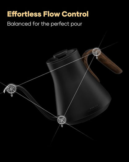 Cocinare FLOW B9 Gooseneck Electric Kettle, Precise Temperature Control for Pour-Over Coffee & Tea Brewing, Stainless Steel Interior, Rapid Heating for Boiling Water 1500W/0.9L (Black Walnut)
