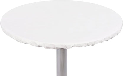 Yourtablecloth Heavy Duty Vinyl Round Fitted Tablecloth (Table Cover) with Flannel Backing Vibrant Colors Elasticized Tablecloth Great for Indoor and Outdoor Dining and Playing Cards 36” White