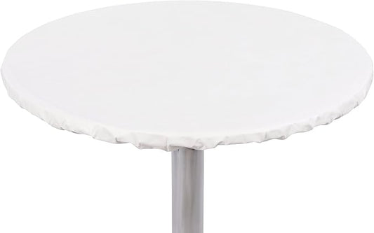 Yourtablecloth Heavy Duty Vinyl Round Fitted Tablecloth (Table Cover) with Flannel Backing Vibrant Colors Elasticized Tablecloth Great for Indoor and Outdoor Dining and Playing Cards 36” White