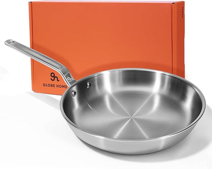 12 Inch Stainless Steel Frying Pan - 5 Ply Stainless Clad Skillet with Aluminum Core, Durable and Even Heating, Professional Cookware for Induction, All Stoves, Oven and Dishwasher Safe