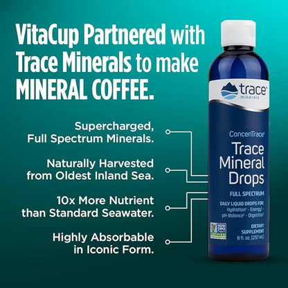 VitaCup Mineral Coffee Pods with Trace Minerals, Hydrate, Replenish & Restore, w/Sea Minerals, Electrolytes, Organic Coffee, Medium Dark Roast, Single Serve Pod Compatible w/Keurig K-Cup Brewers,16 Ct