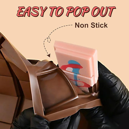 Silicone Chocolate Bar Molds, 2 Packs Square Chocolate Mold Non Stick for Dubai Pistachio Knafeh Thick Stuffed Candy, Break Apart 6 Cavities Deep Chocolate Molds