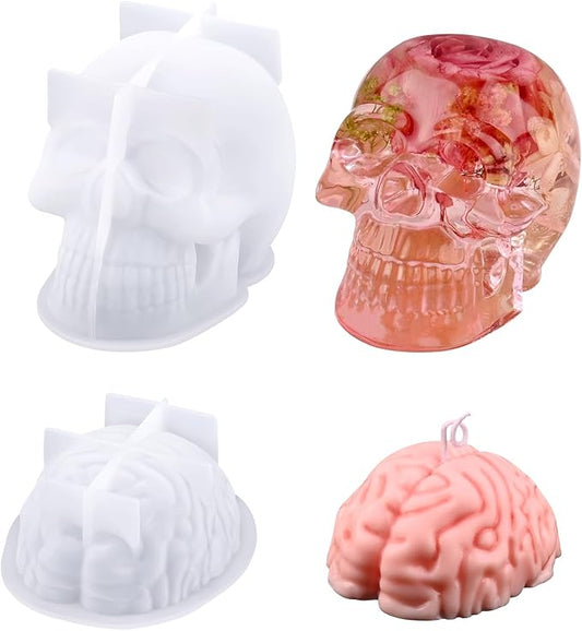 Actvty Skull and Brain Silicone Molds for Resin Casting, Halloween DIY Crafts, Candle, Soap, Chocolate, Jelly - Party Decor